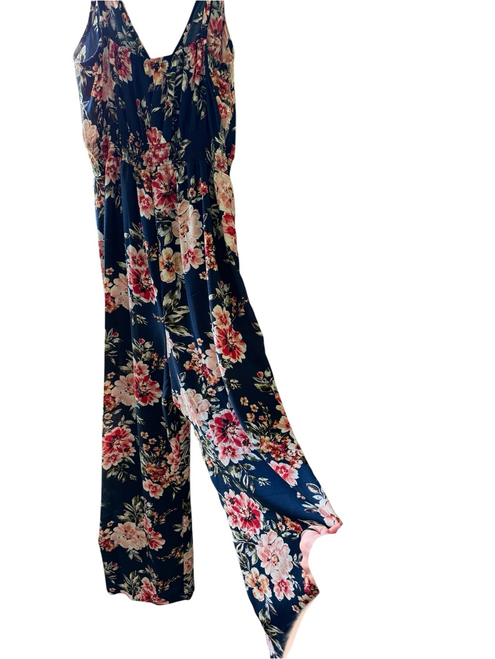 NWT Xhilaration Navy Floral Wide-Leg Jumpsuit size small with pockets - Picture 4 of 10